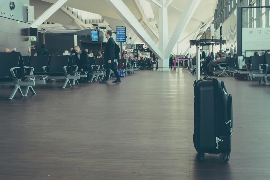 Suitcase waiting in an airport terminal