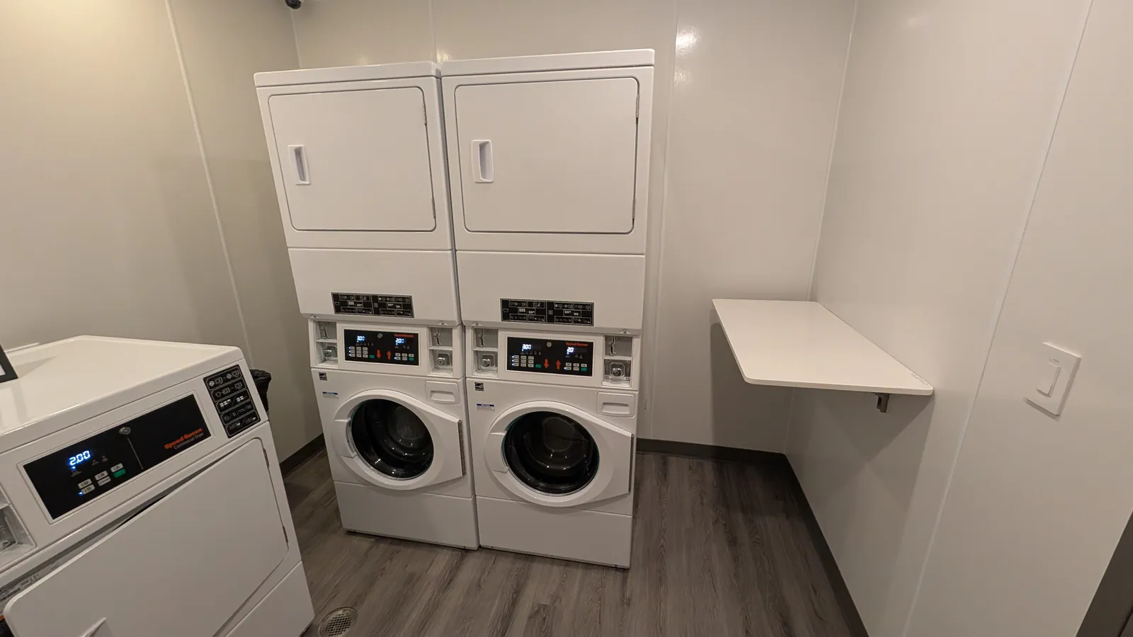 Guest laundry with Speed Queen washers and dryers.