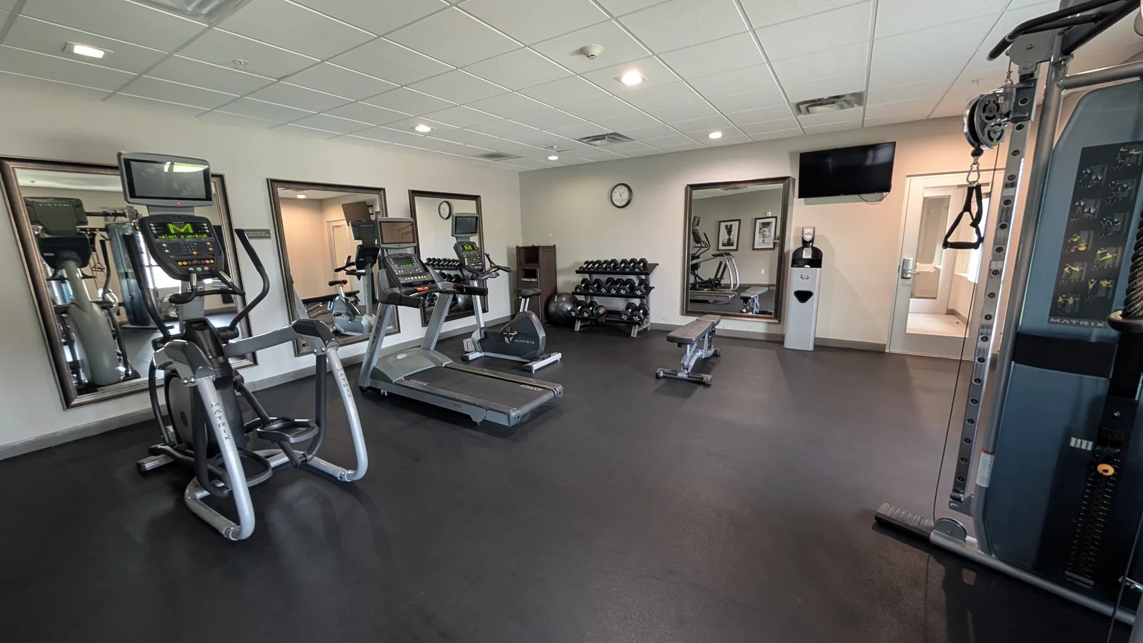 Equipment in the hotel fitness room.