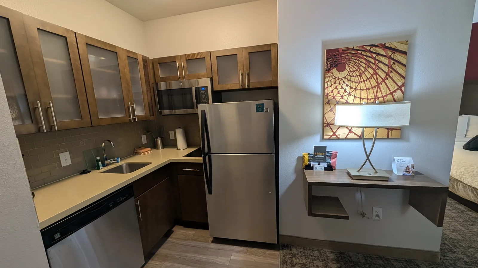 Wide view of the studio suite kitchenette.