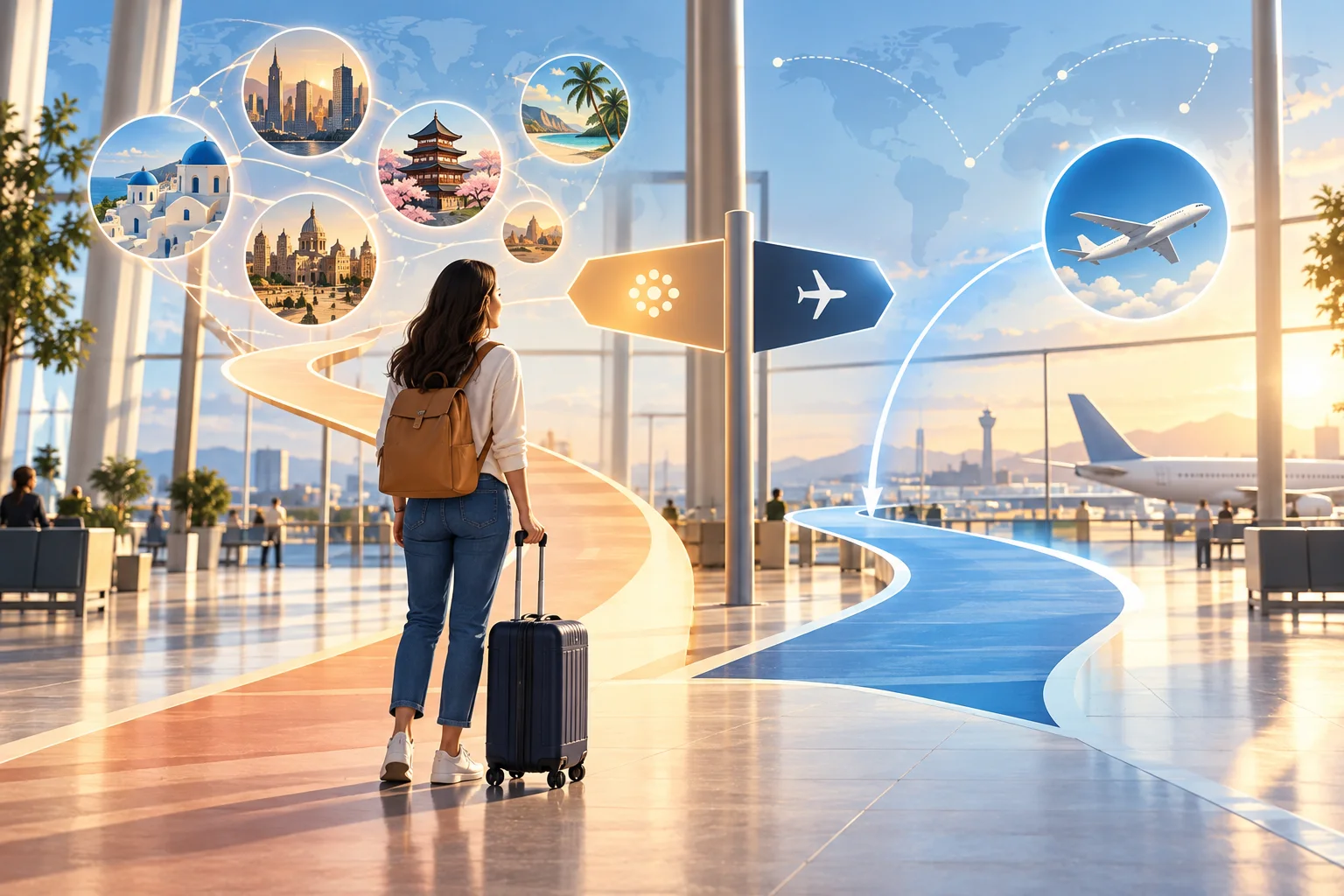 Illustrated weekend traveler choosing between flexible points and airline miles