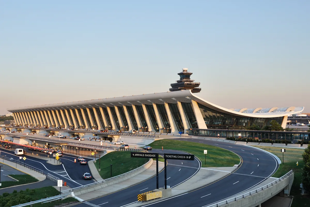 Sweeping roof of Washington Dulles International Airport's main terminal